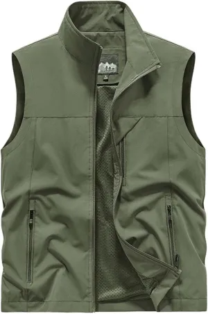 Mens Sleeveless Vest Outerwear Summer Outdoors Safari Vests Travel Photo Work Fishing Cargo Vest Multi-pockets, Large