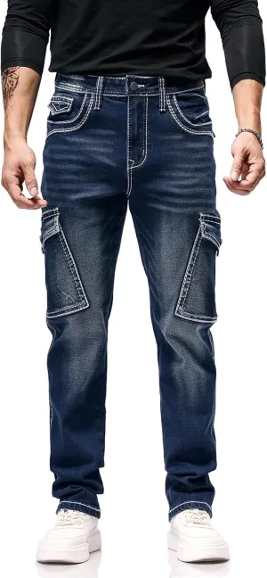 Men's Stretch Denim Jeans Classic Jeans with Embroidered Design, ESDVD Street Style Regular Jeans Relaxed Fit Pants Comfy
