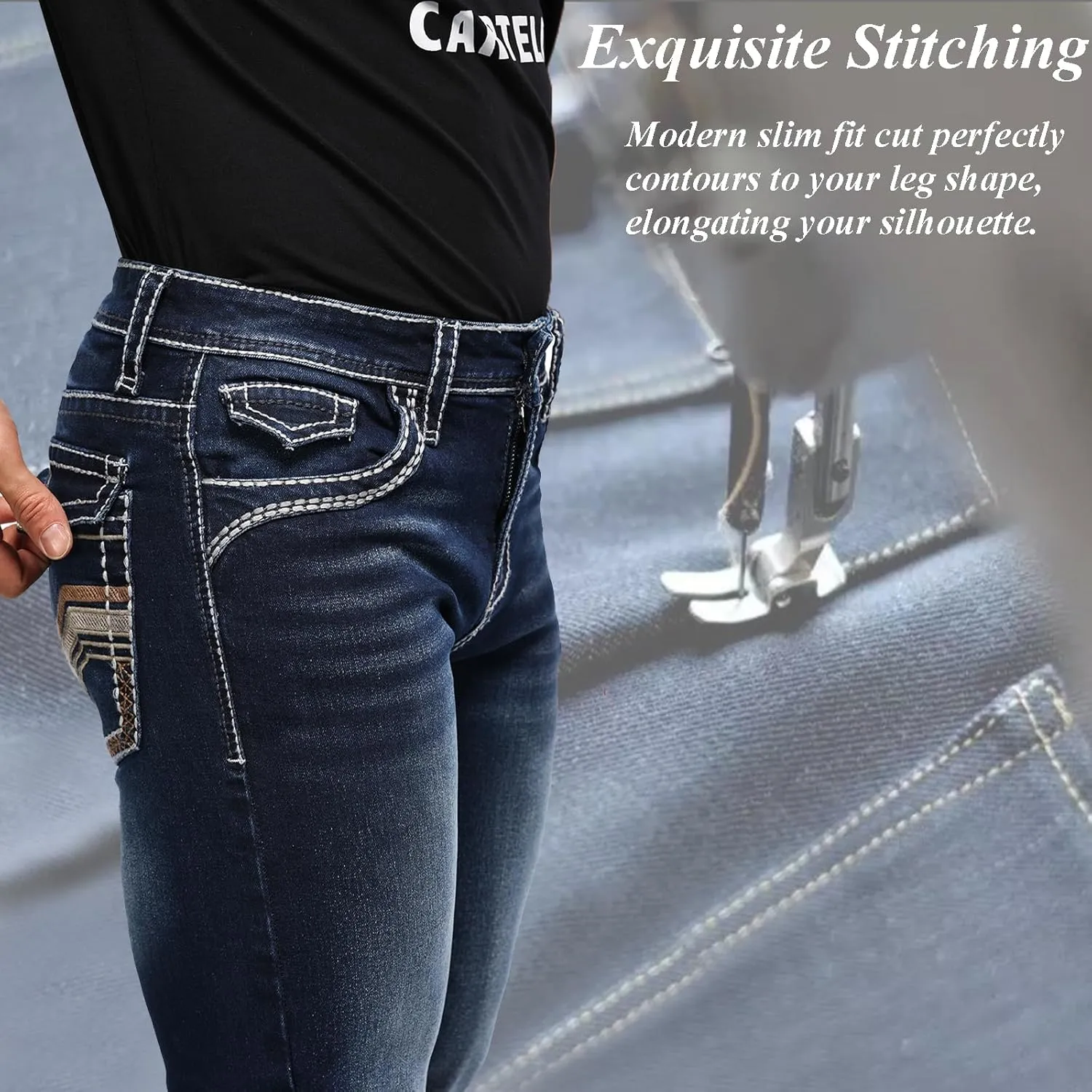 Men's Stretch Denim Jeans Classic Jeans with Embroidered Design, ESDVD Street Style Regular Jeans Relaxed Fit Pants Comfy