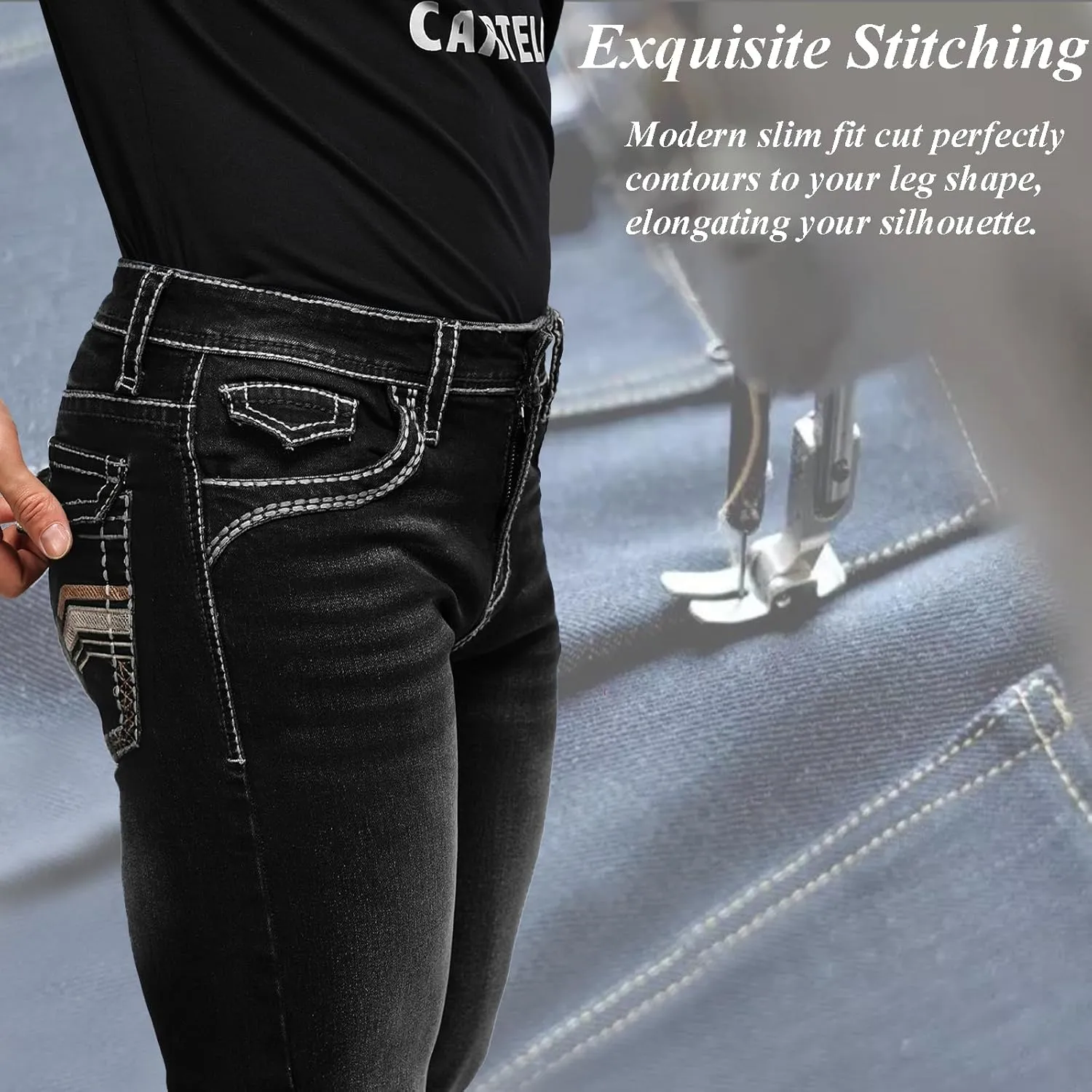 Men's Stretch Denim Jeans Classic Jeans with Embroidered Design, ESDVD Street Style Regular Jeans Relaxed Fit Pants Comfy