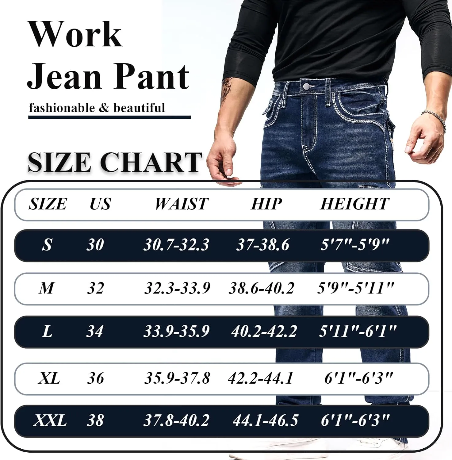 Men's Stretch Denim Jeans Classic Jeans with Embroidered Design, ESDVD Street Style Regular Jeans Relaxed Fit Pants Comfy