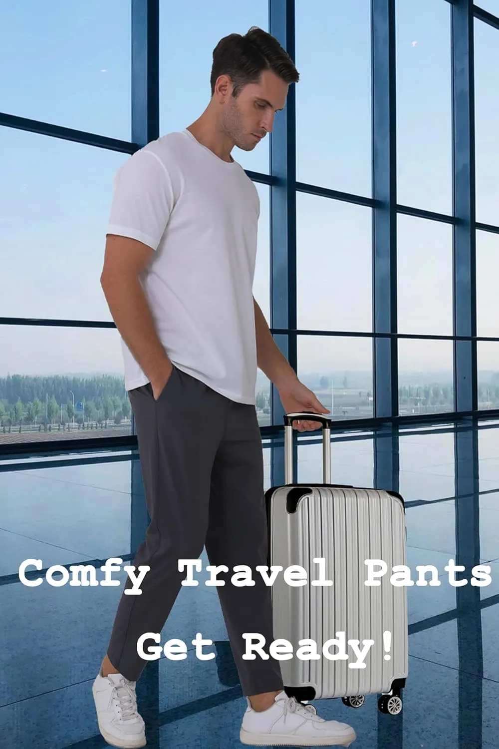 Mens Stretch Travel Pants 27" Inseam Quick Dry Light Weight Sweatpants Workout Casual Joggers with Pockets