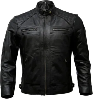 Men's Stylish Lambskin Genuine Leather Motorcycle Biker Leather Jacket 247 XL Black