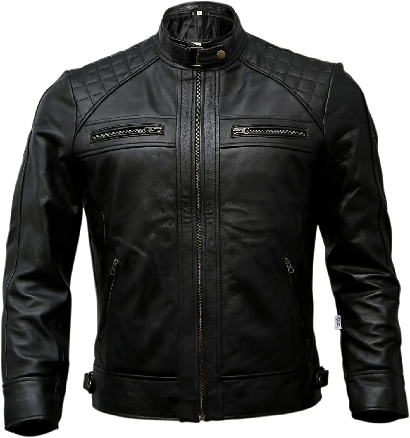 Men's Stylish Lambskin Genuine Leather Motorcycle Biker Leather Jacket 247 XL Black