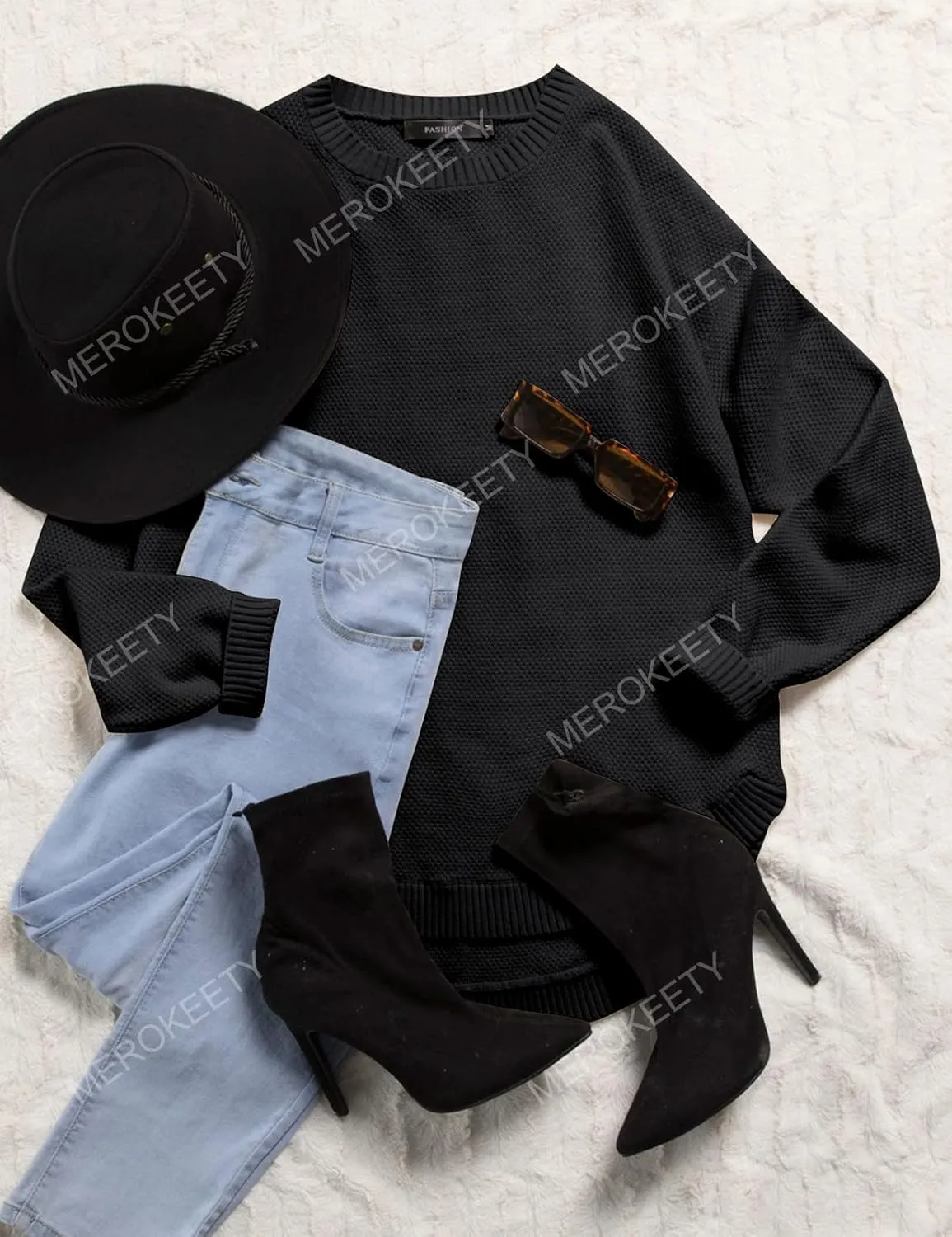 MEROKEETY Women's 2025 Fall Long Sleeve Oversized Crew Neck Solid Color Knit Pullover Sweater Tops