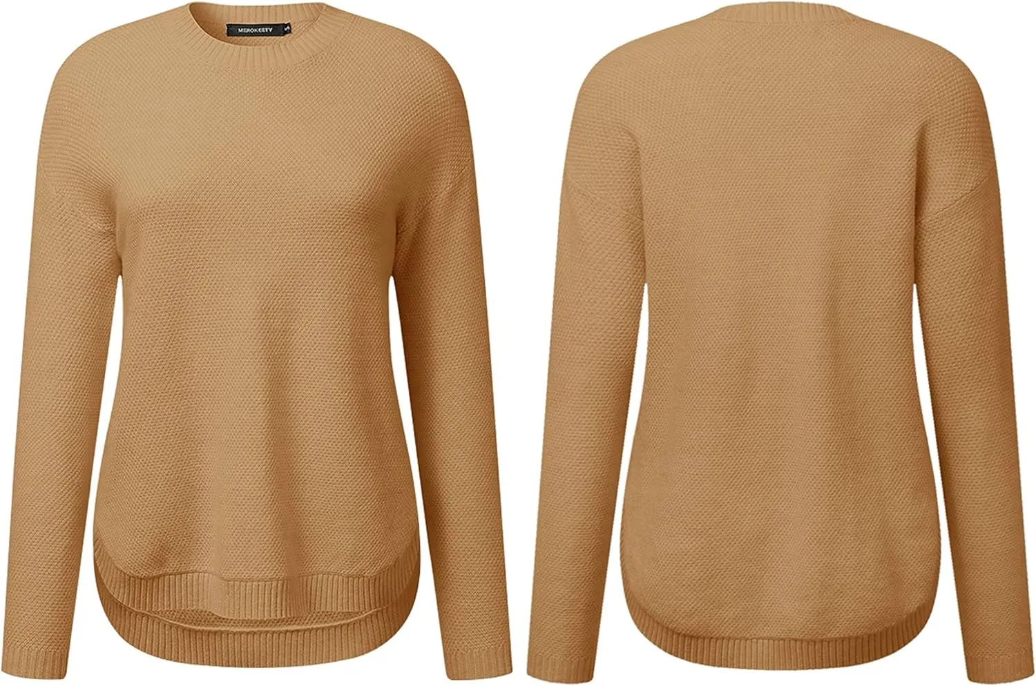 MEROKEETY Women's 2025 Fall Long Sleeve Oversized Crew Neck Solid Color Knit Pullover Sweater Tops