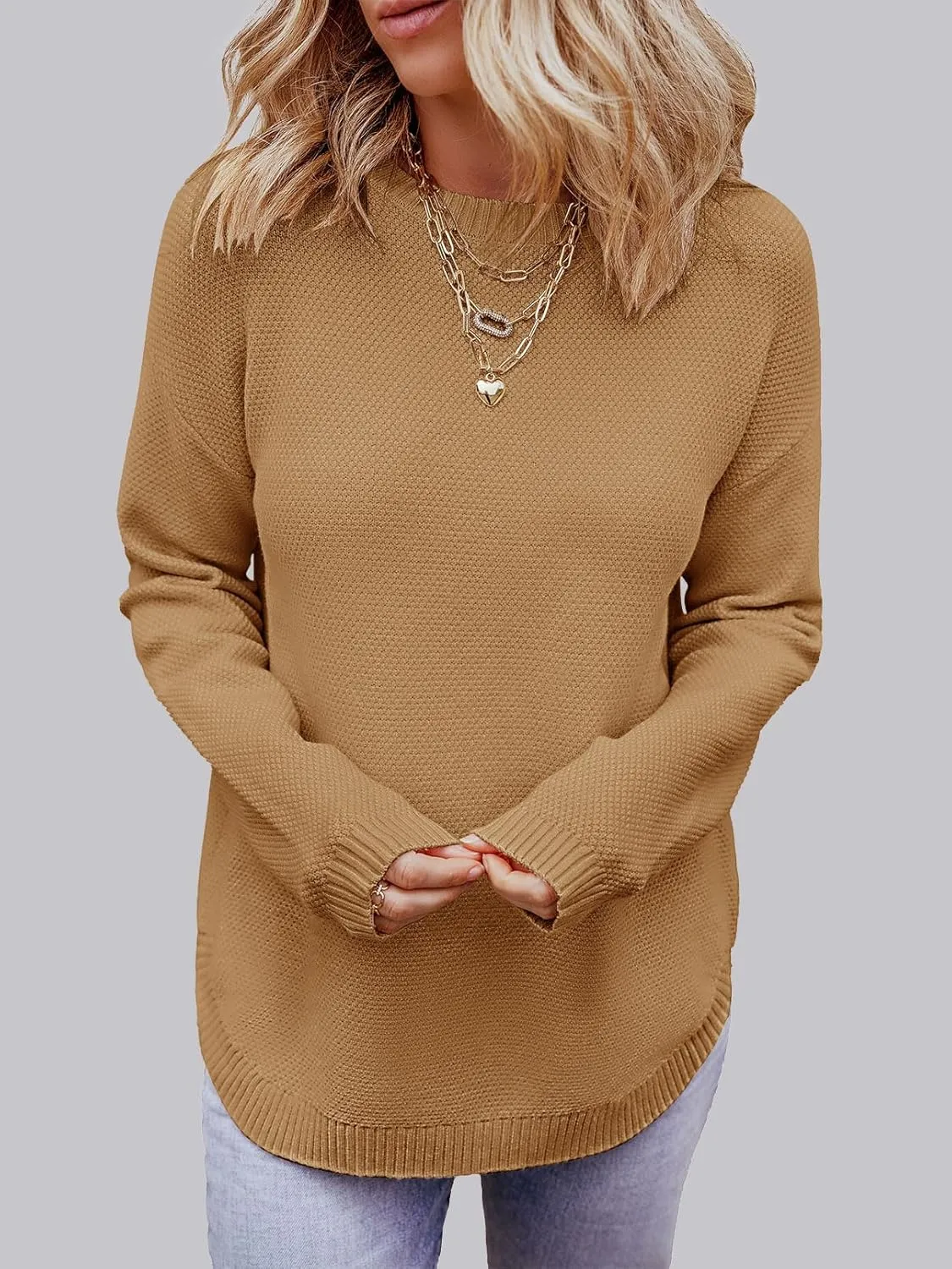 MEROKEETY Women's 2025 Fall Long Sleeve Oversized Crew Neck Solid Color Knit Pullover Sweater Tops