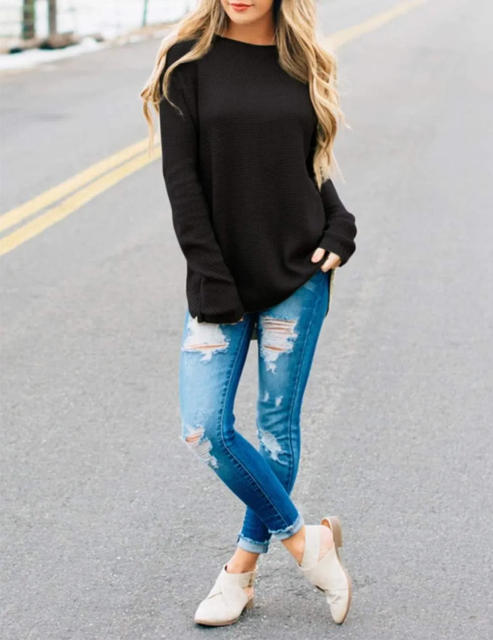 MEROKEETY Women's 2025 Fall Long Sleeve Oversized Crew Neck Solid Color Knit Pullover Sweater Tops