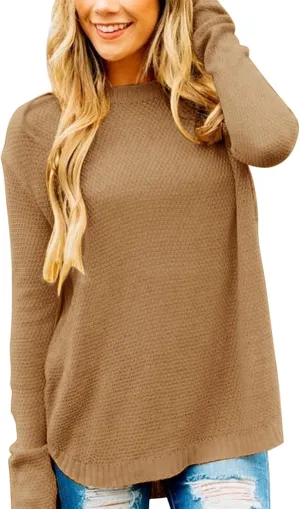 MEROKEETY Women's 2025 Fall Long Sleeve Oversized Crew Neck Solid Color Knit Pullover Sweater Tops
