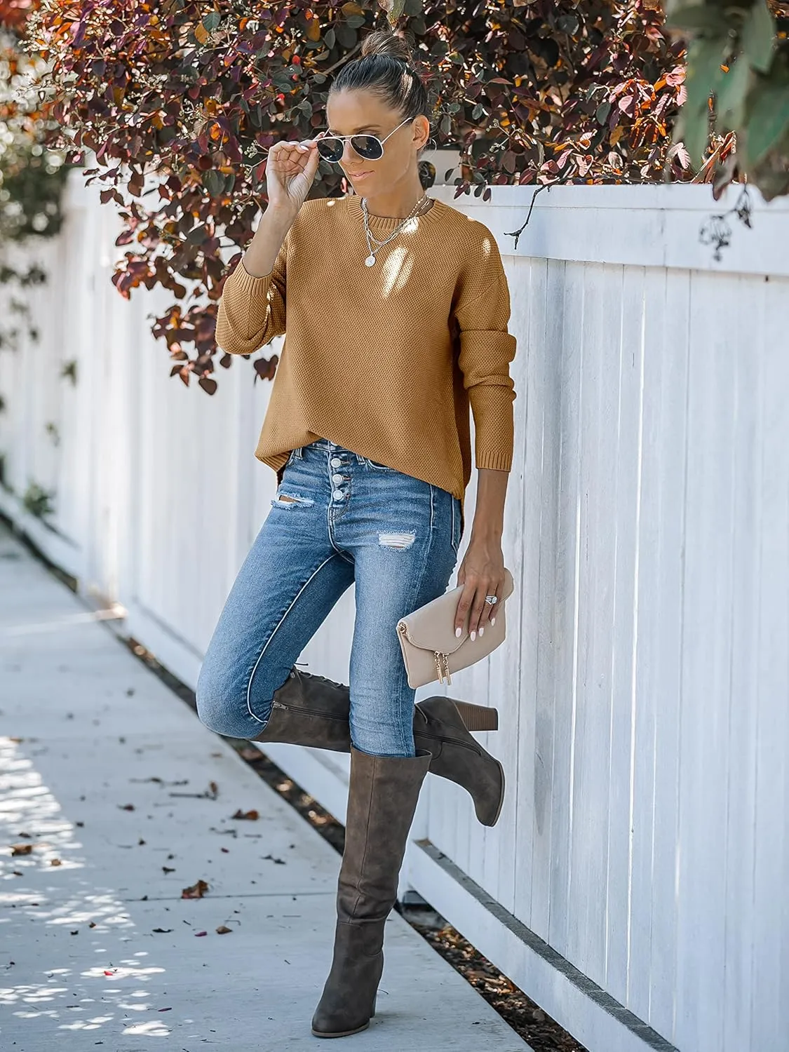 MEROKEETY Women's 2025 Fall Long Sleeve Oversized Crew Neck Solid Color Knit Pullover Sweater Tops