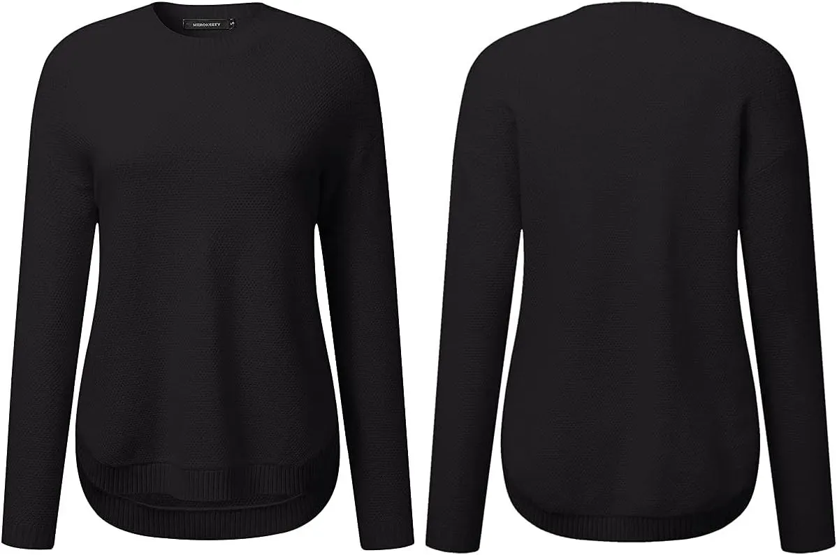 MEROKEETY Women's 2025 Fall Long Sleeve Oversized Crew Neck Solid Color Knit Pullover Sweater Tops
