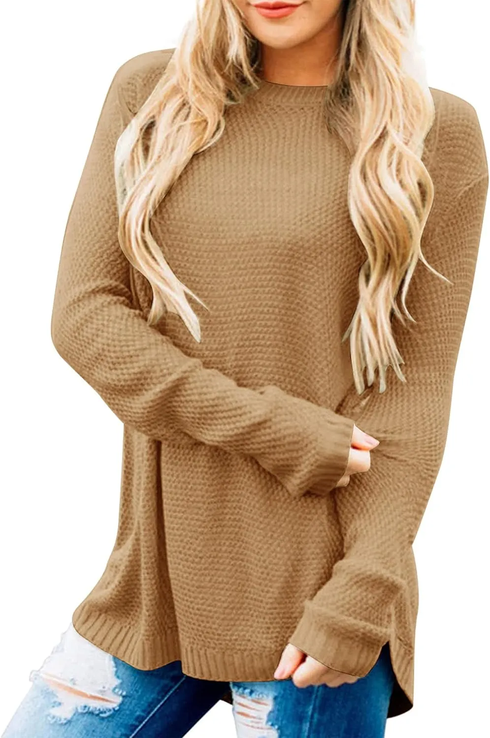 MEROKEETY Women's 2025 Fall Long Sleeve Oversized Crew Neck Solid Color Knit Pullover Sweater Tops