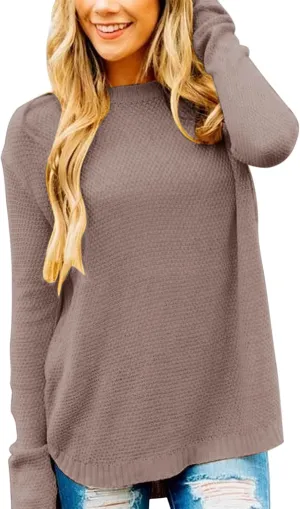 MEROKEETY Women's 2025 Fall Long Sleeve Oversized Crew Neck Solid Color Knit Pullover Sweater Tops