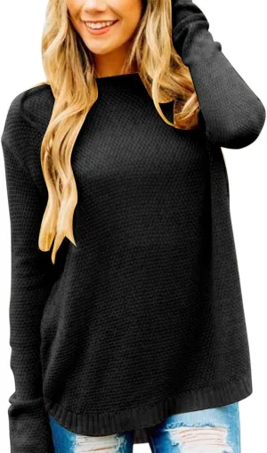 MEROKEETY Women's 2025 Fall Long Sleeve Oversized Crew Neck Solid Color Knit Pullover Sweater Tops