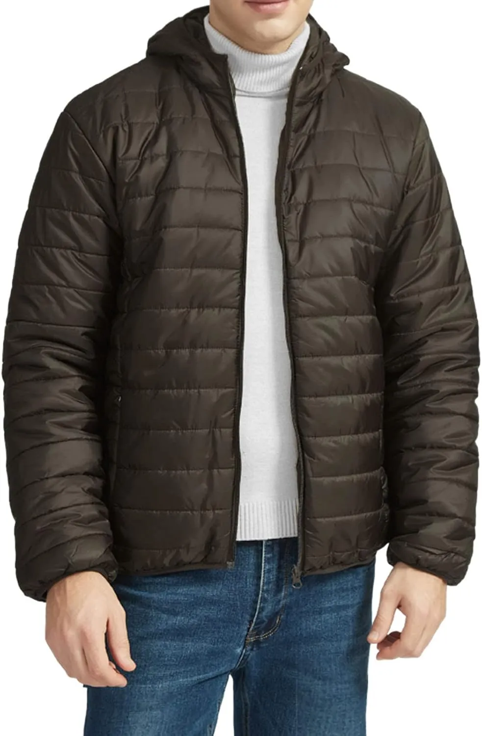 MIDOO Jackets for Men Lightweight Casual Solid Color Zipper Pocket Hooded Down Cotton Padded Jacket Coats for Men Tall