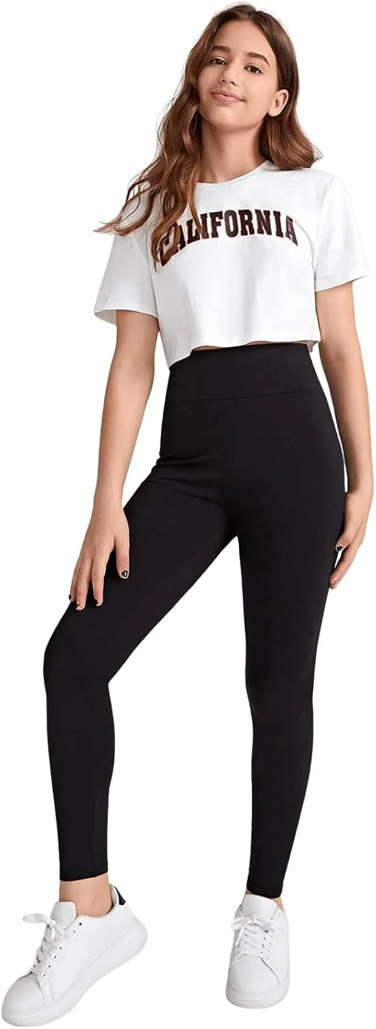 Milumia Girl's Wideband Waist Leggings High Waisted Tights Workout Yoga Pants
