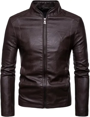 Motorcycle Jacket Men Faux Leather Slim Fit Jackets Lightweight Zipper Windproof Coats Fall Top Outfits with Pockets
