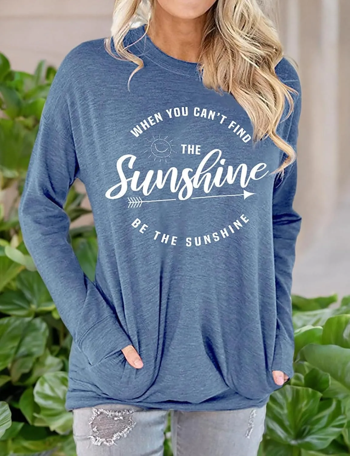 Muicy Womens Sunshine Shirt Casual Long Sleeve Shirt Tops Trendy Loose Fit Sweatshirts Tunic Tops with Pockets