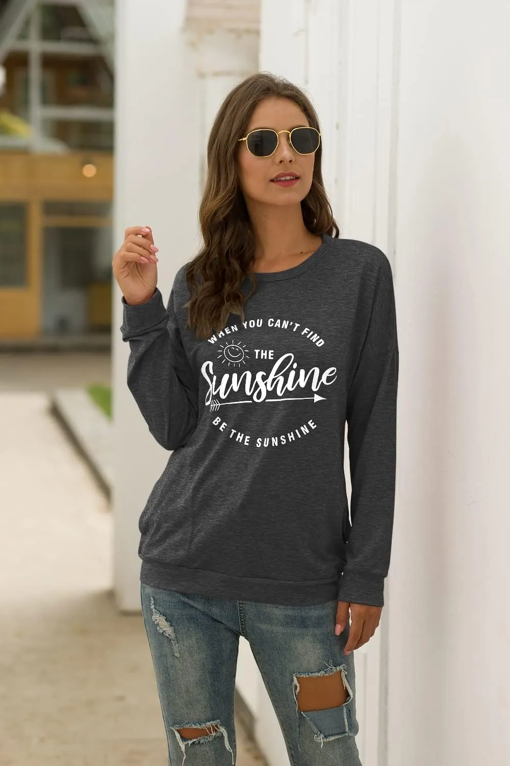 Muicy Womens Sunshine Shirt Casual Long Sleeve Shirt Tops Trendy Loose Fit Sweatshirts Tunic Tops with Pockets