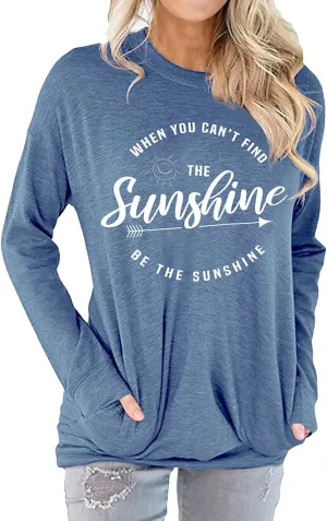 Muicy Womens Sunshine Shirt Casual Long Sleeve Shirt Tops Trendy Loose Fit Sweatshirts Tunic Tops with Pockets