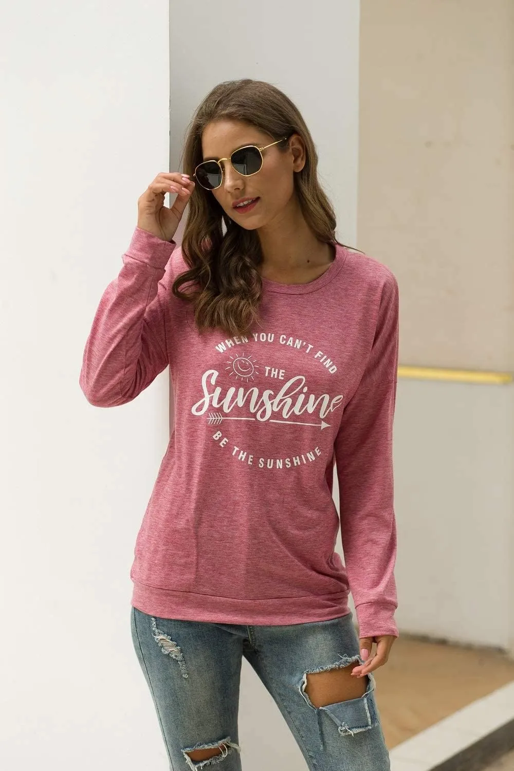 Muicy Womens Sunshine Shirt Casual Long Sleeve Shirt Tops Trendy Loose Fit Sweatshirts Tunic Tops with Pockets