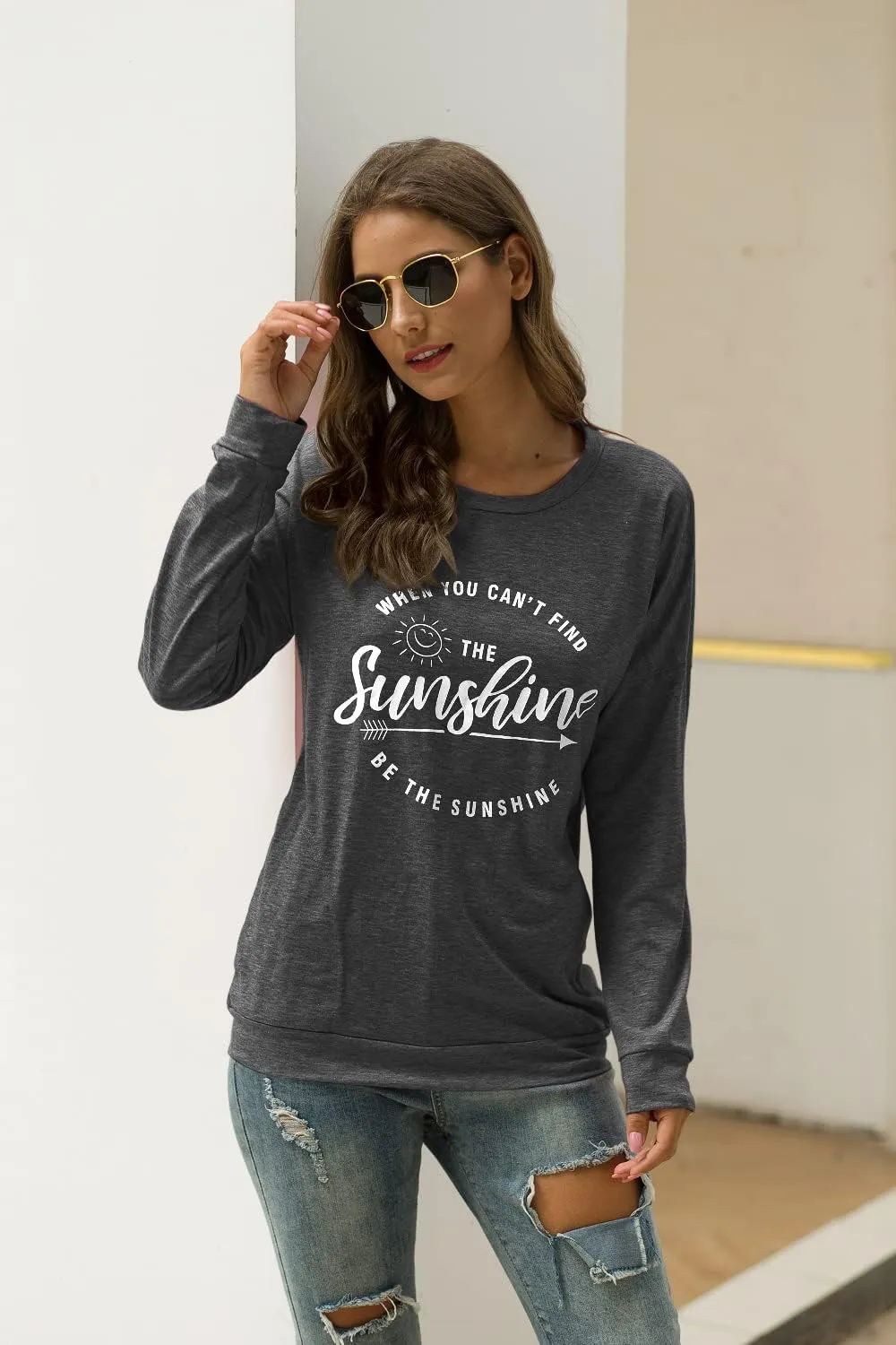 Muicy Womens Sunshine Shirt Casual Long Sleeve Shirt Tops Trendy Loose Fit Sweatshirts Tunic Tops with Pockets