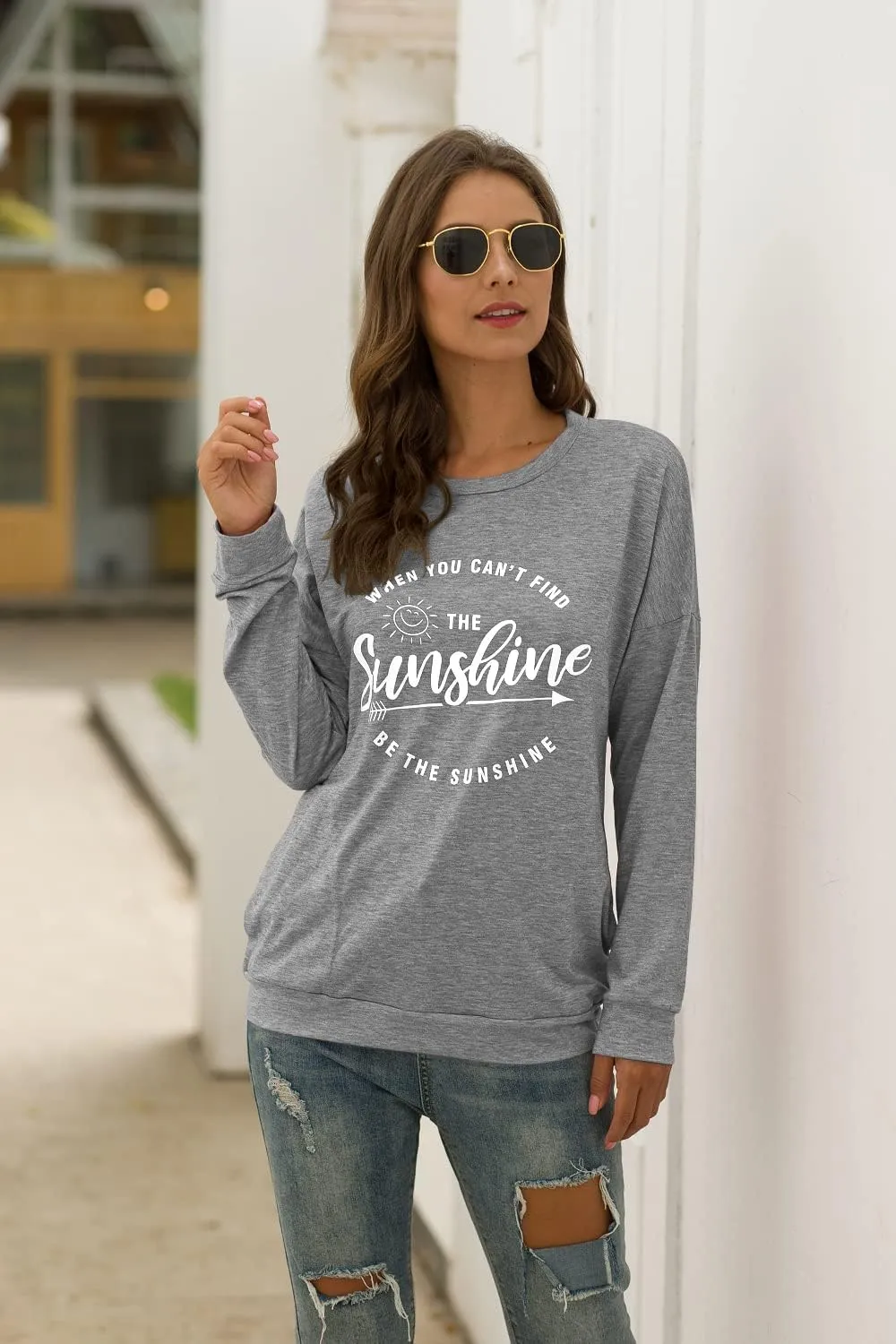 Muicy Womens Sunshine Shirt Casual Long Sleeve Shirt Tops Trendy Loose Fit Sweatshirts Tunic Tops with Pockets