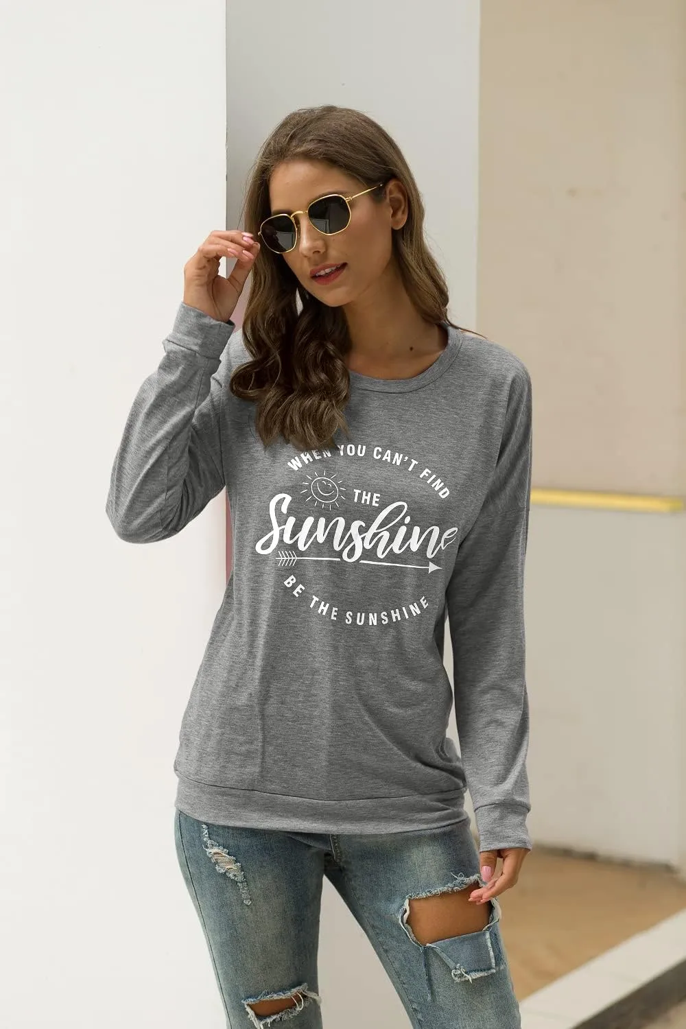 Muicy Womens Sunshine Shirt Casual Long Sleeve Shirt Tops Trendy Loose Fit Sweatshirts Tunic Tops with Pockets