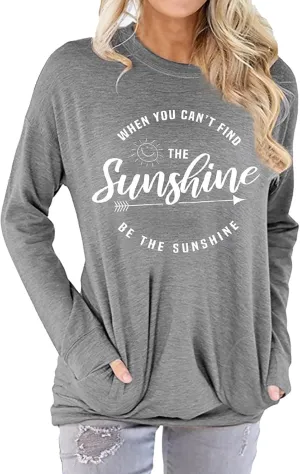 Muicy Womens Sunshine Shirt Casual Long Sleeve Shirt Tops Trendy Loose Fit Sweatshirts Tunic Tops with Pockets
