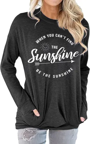 Muicy Womens Sunshine Shirt Casual Long Sleeve Shirt Tops Trendy Loose Fit Sweatshirts Tunic Tops with Pockets