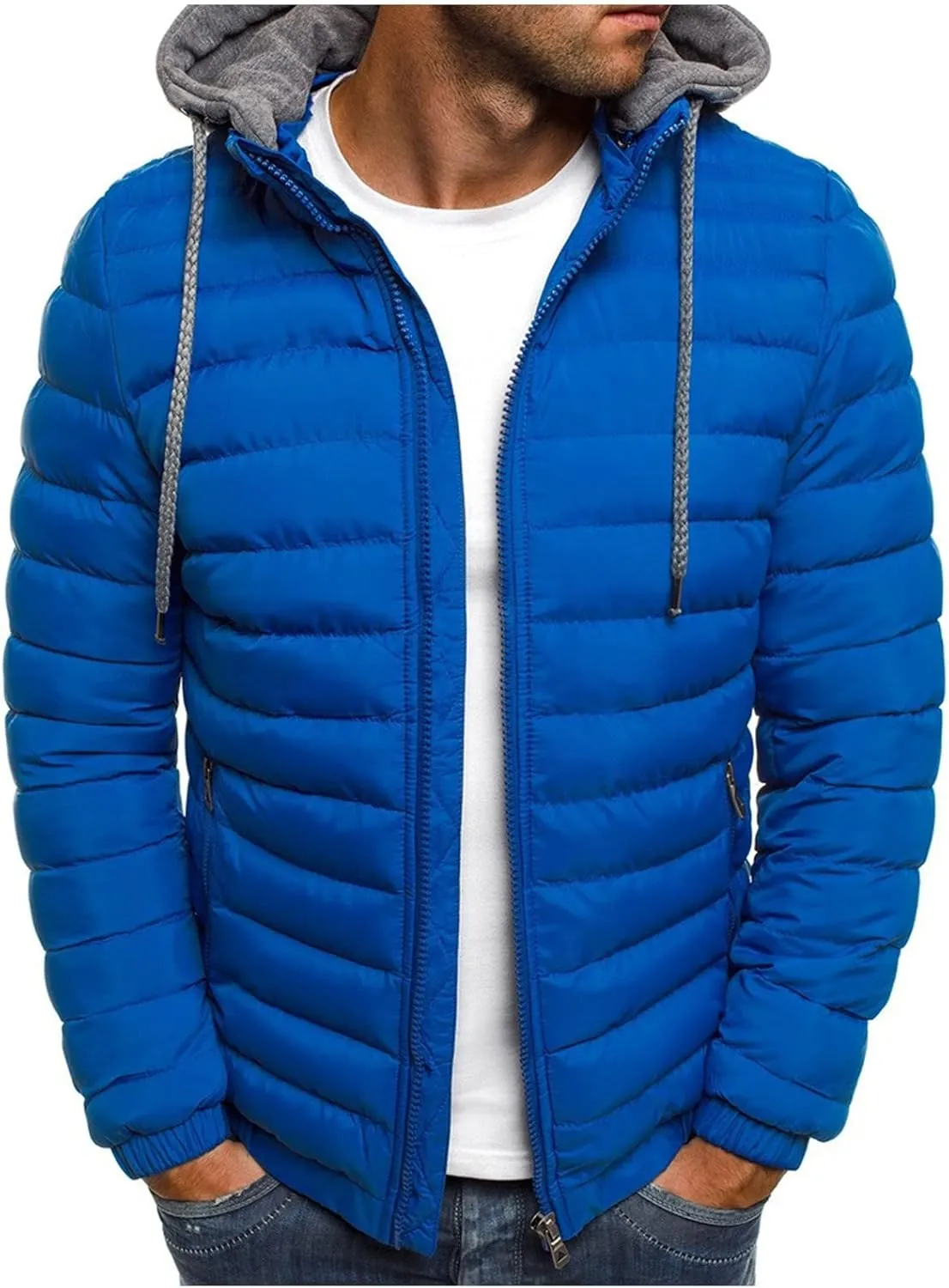 Muscularfit Men's Winter Puffer Jackets Lightweight Packable Quilted Jacket Full Zip Hooded Coat Thicken Insulated Jackets