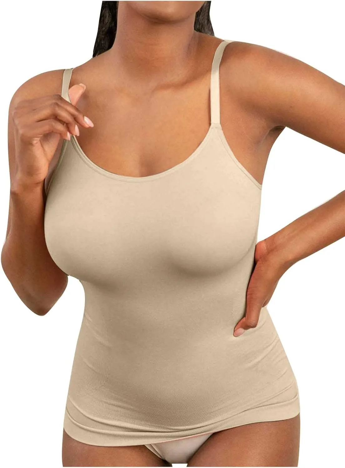 NATHGAM Plus Size Camisole Women Seamless Tummy Control Long Undershirts Slimming Adjustable Spaghetti Strap Tunic Tank Tops