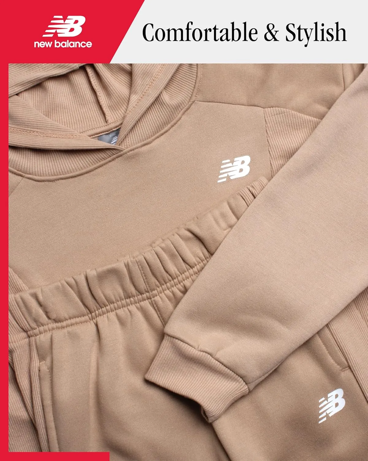 New Balance Girls' Sweatsuit - 2 Piece Active Fleece Sweatshirt and Sweatpants - Performance Jogger Pants Set for Girls, 7-12