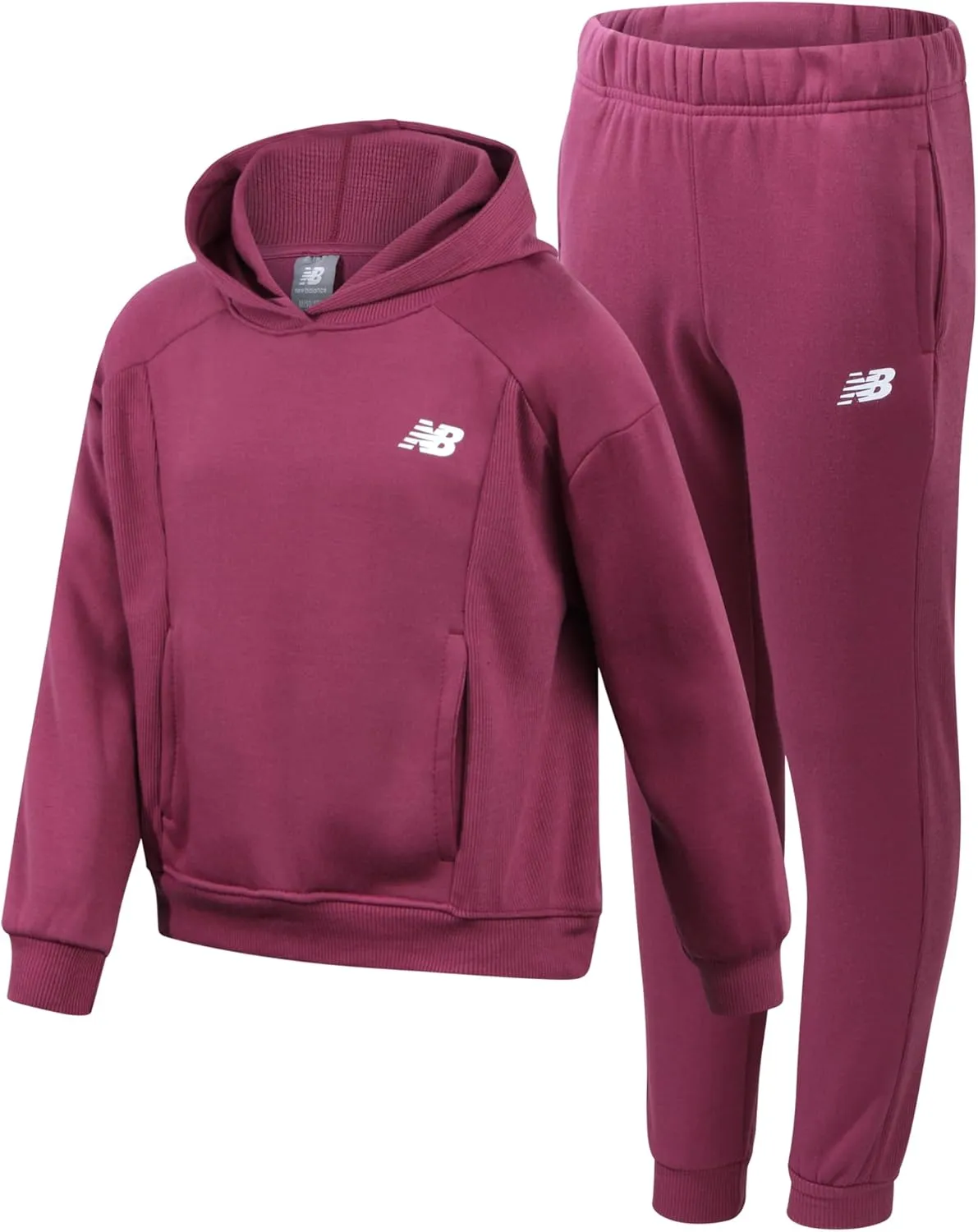 New Balance Girls' Sweatsuit - 2 Piece Active Fleece Sweatshirt and Sweatpants - Performance Jogger Pants Set for Girls, 7-12