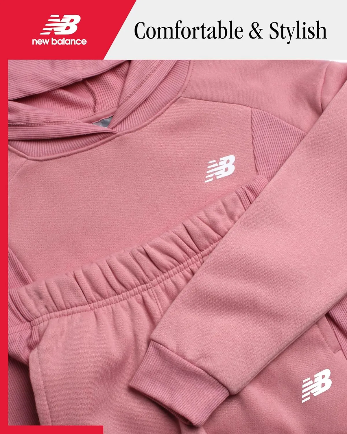 New Balance Girls' Sweatsuit - 2 Piece Active Fleece Sweatshirt and Sweatpants - Performance Jogger Pants Set for Girls, 7-12