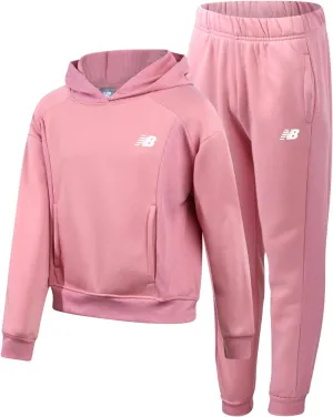 New Balance Girls' Sweatsuit - 2 Piece Active Fleece Sweatshirt and Sweatpants - Performance Jogger Pants Set for Girls, 7-12