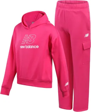 New Balance Girls' Sweatsuit - 2 Piece Active Fleece Sweatshirt and Sweatpants - Performance Jogger Pants Set for Girls, 7-12
