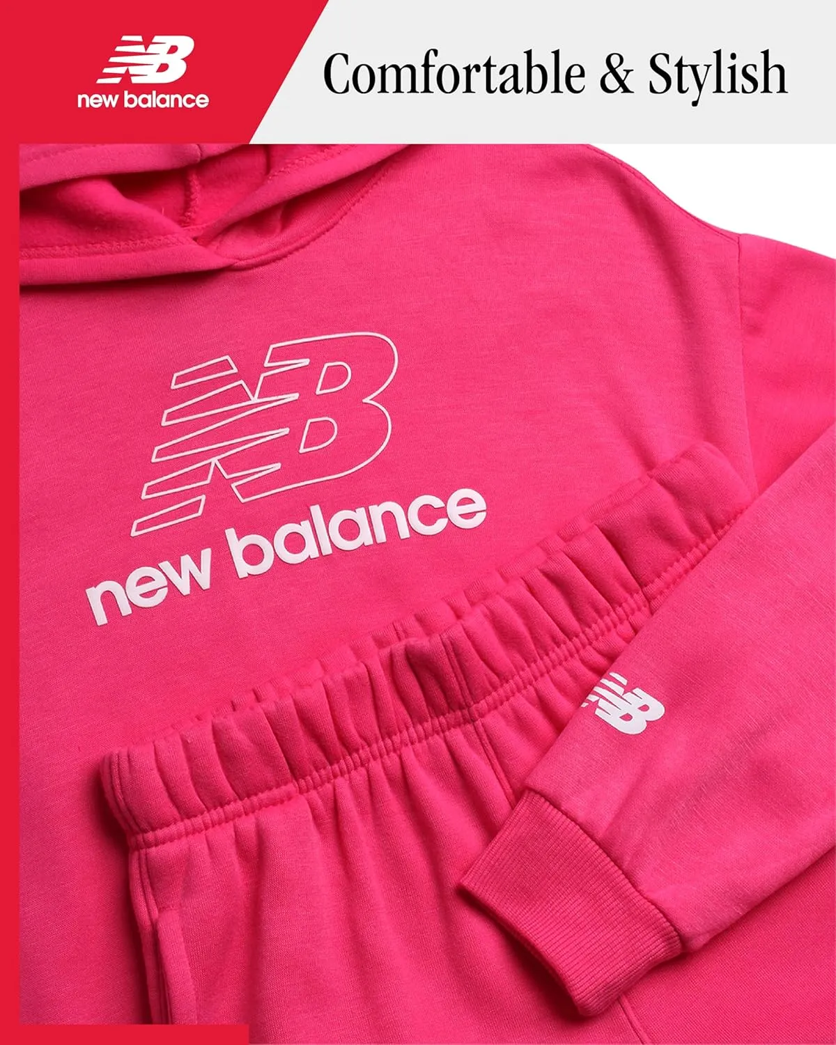 New Balance Girls' Sweatsuit - 2 Piece Active Fleece Sweatshirt and Sweatpants - Performance Jogger Pants Set for Girls, 7-12