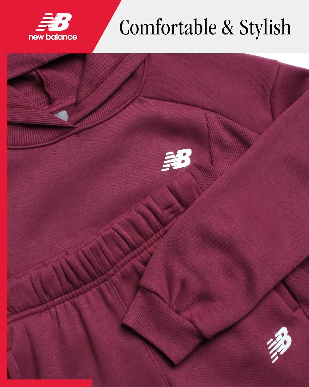 New Balance Girls' Sweatsuit - 2 Piece Active Fleece Sweatshirt and Sweatpants - Performance Jogger Pants Set for Girls, 7-12