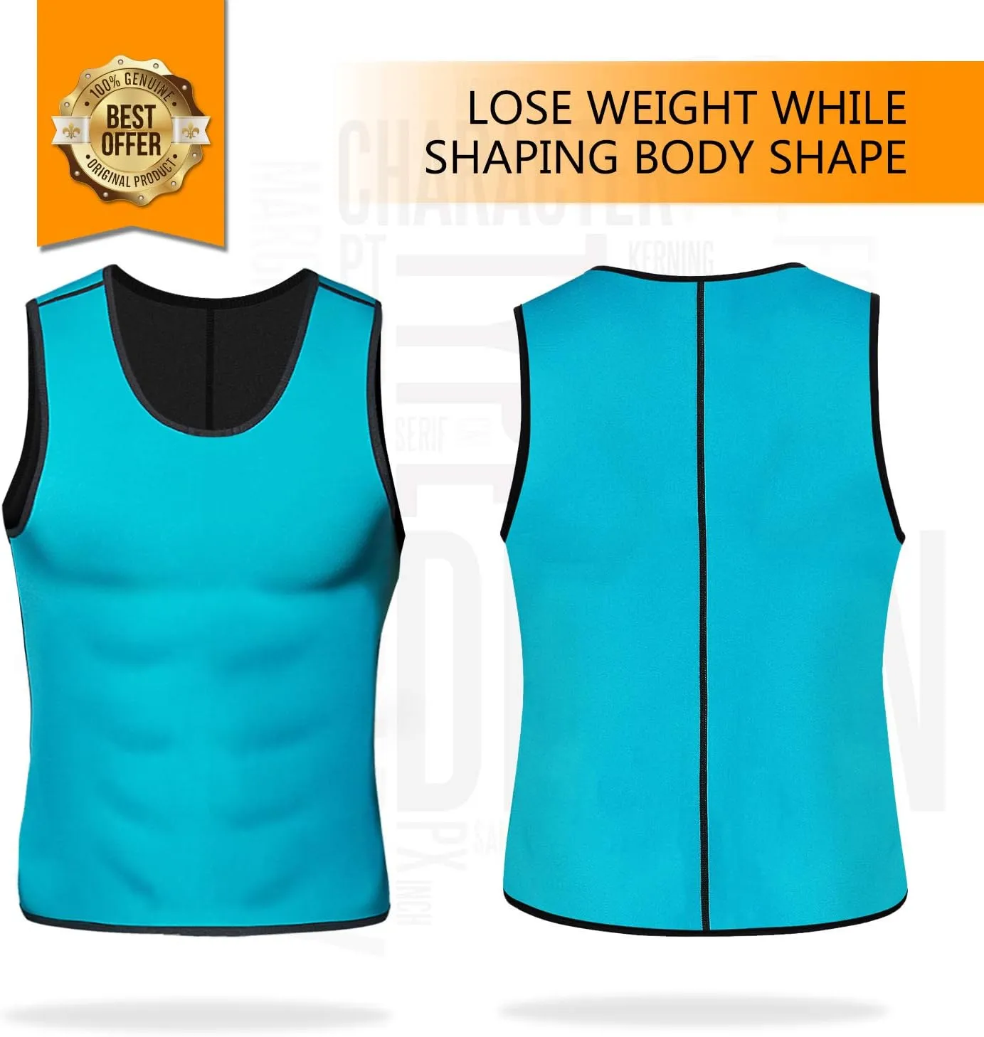 NonEcho Men Neoprene Waist Trainer Sauna Vest Gym Hot Sweat Tank Top Workout Shirt Shapewear Body Shaper No Zipper