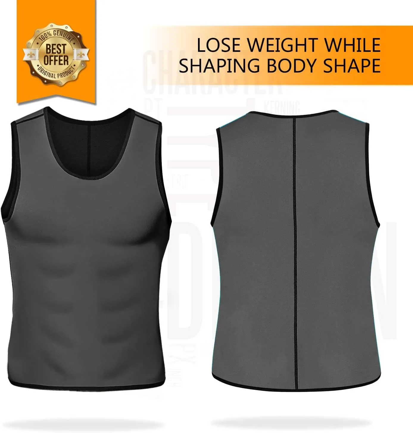 NonEcho Men Neoprene Waist Trainer Sauna Vest Gym Hot Sweat Tank Top Workout Shirt Shapewear Body Shaper No Zipper