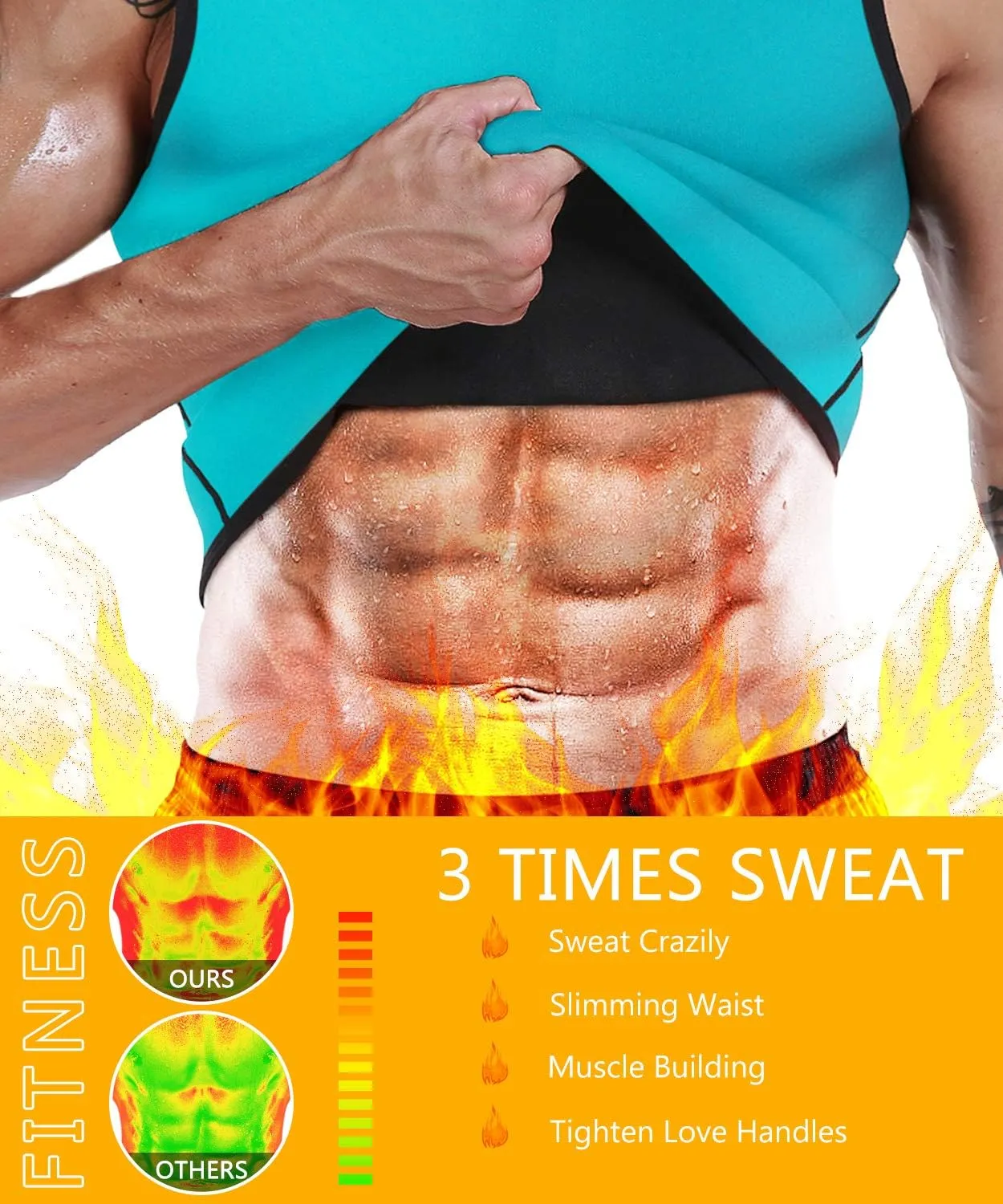 NonEcho Men Neoprene Waist Trainer Sauna Vest Gym Hot Sweat Tank Top Workout Shirt Shapewear Body Shaper No Zipper