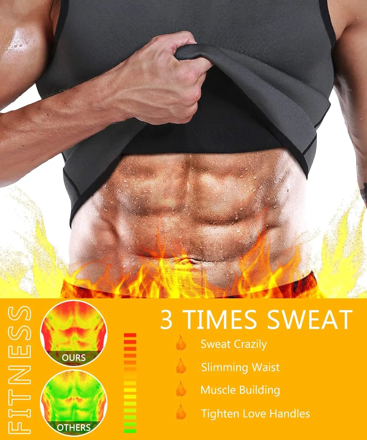 NonEcho Men Neoprene Waist Trainer Sauna Vest Gym Hot Sweat Tank Top Workout Shirt Shapewear Body Shaper No Zipper