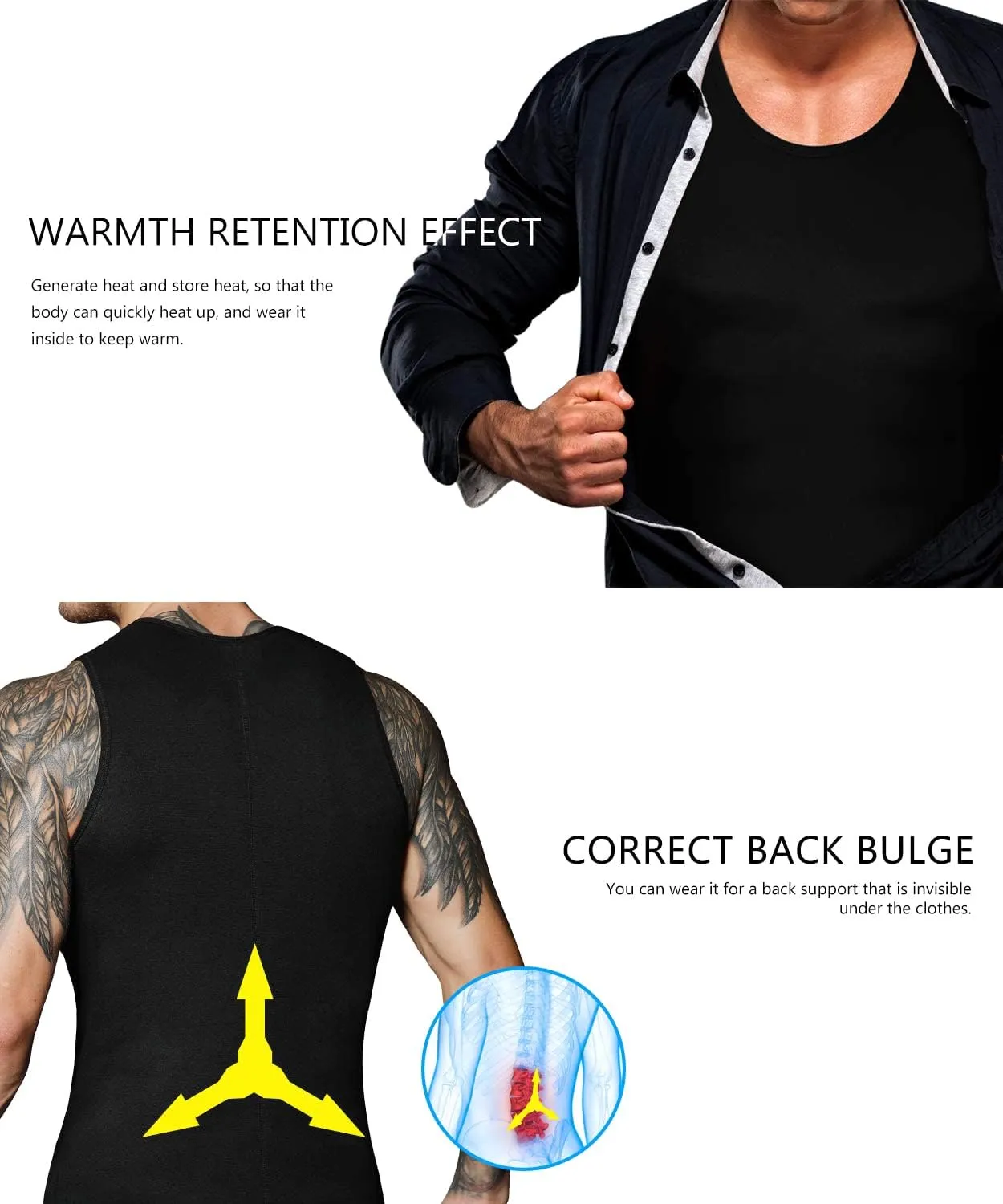 NonEcho Men Neoprene Waist Trainer Sauna Vest Gym Hot Sweat Tank Top Workout Shirt Shapewear Body Shaper No Zipper