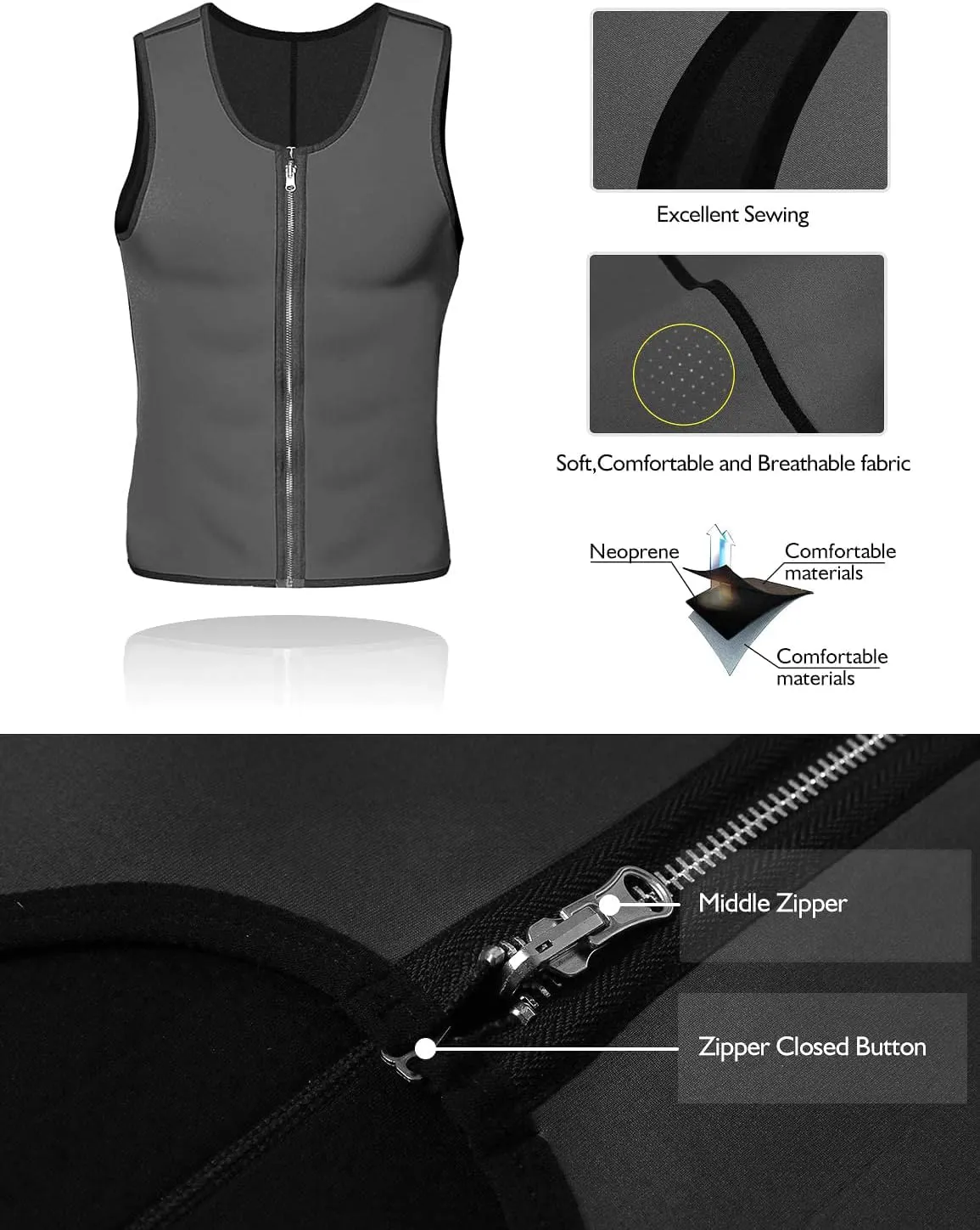 NonEcho Men Sauna Vest Hot Sweat Waist Trainer Corset Neoprene Tank Top Shapewear Slimming Shirt Workout Suit