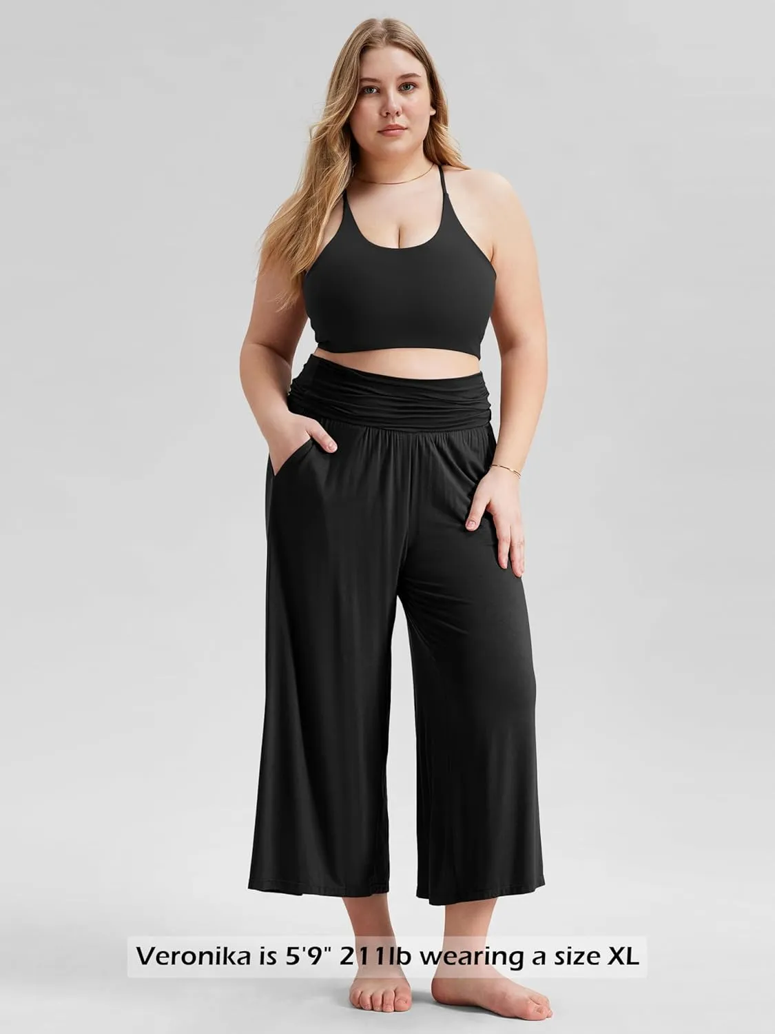 ODODOS Women's Wide Leg Palazzo Lounge Cropped Pants with Pockets Light Weight Comfy Pajama Capri Pants-20/22"/ 24" Inseam
