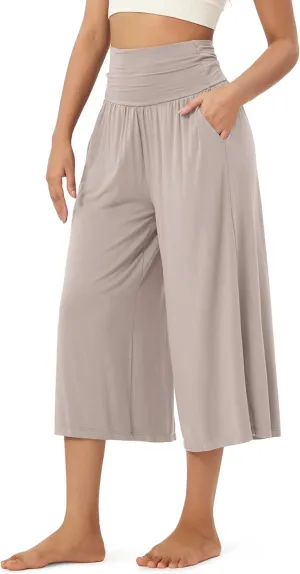 ODODOS Women's Wide Leg Palazzo Lounge Cropped Pants with Pockets Light Weight Comfy Pajama Capri Pants-20/22"/ 24" Inseam
