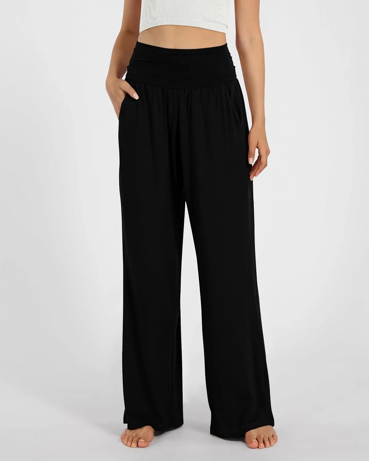 ODODOS Women's Wide Leg Palazzo Lounge Pants with Pockets Light Weight Loose Comfy Casual Pajama Pants-26/28/30"/32" Inseam