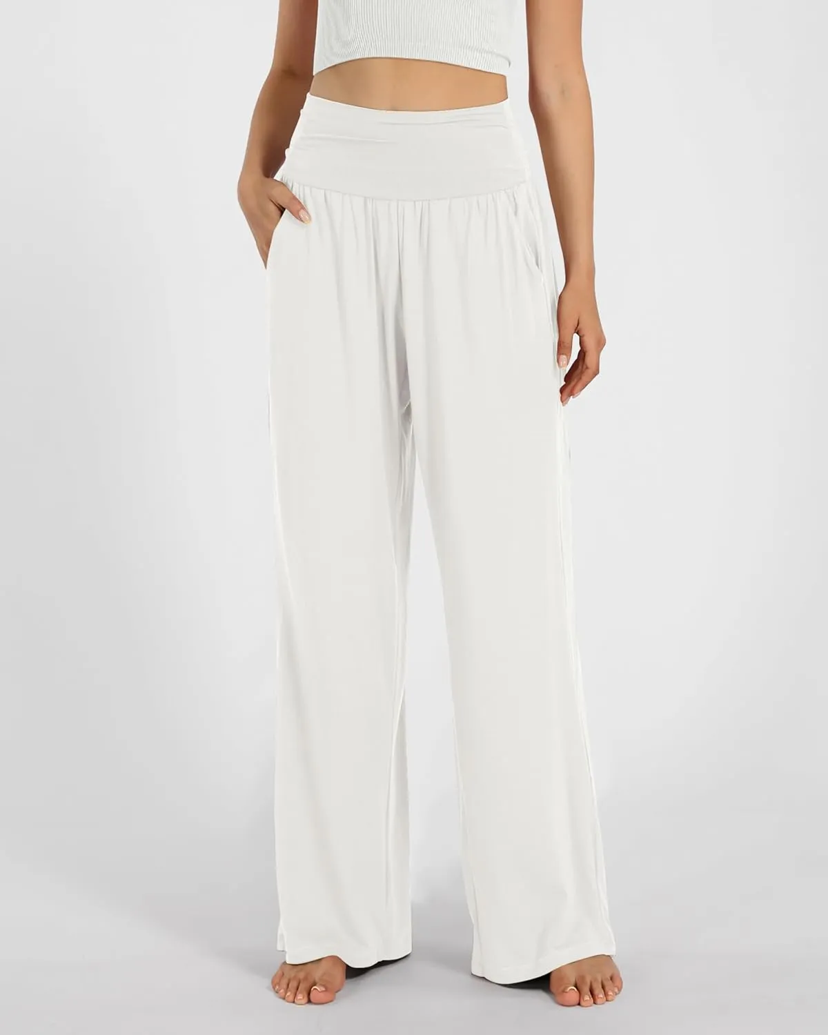 ODODOS Women's Wide Leg Palazzo Lounge Pants with Pockets Light Weight Loose Comfy Casual Pajama Pants-26/28/30"/32" Inseam
