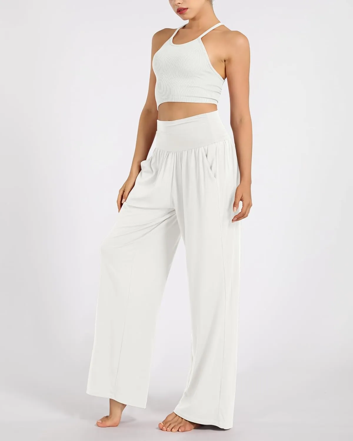 ODODOS Women's Wide Leg Palazzo Lounge Pants with Pockets Light Weight Loose Comfy Casual Pajama Pants-26/28/30"/32" Inseam